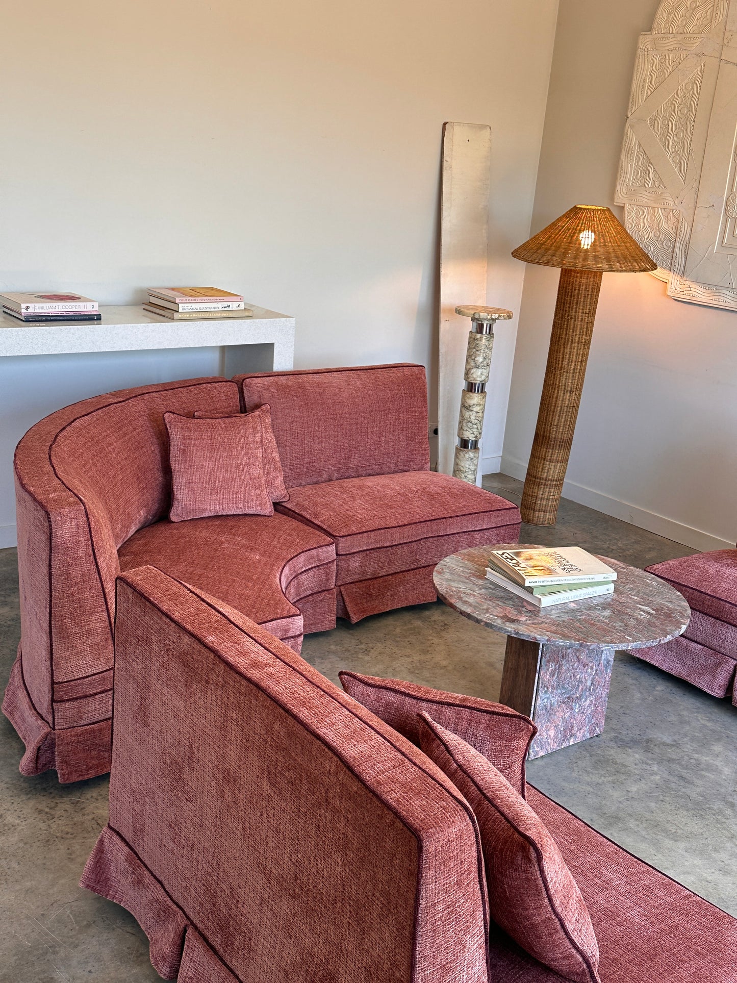 Incredible Curved Vintage Sofa - Dusty Pink Velvet,  Fully Restored, 60's