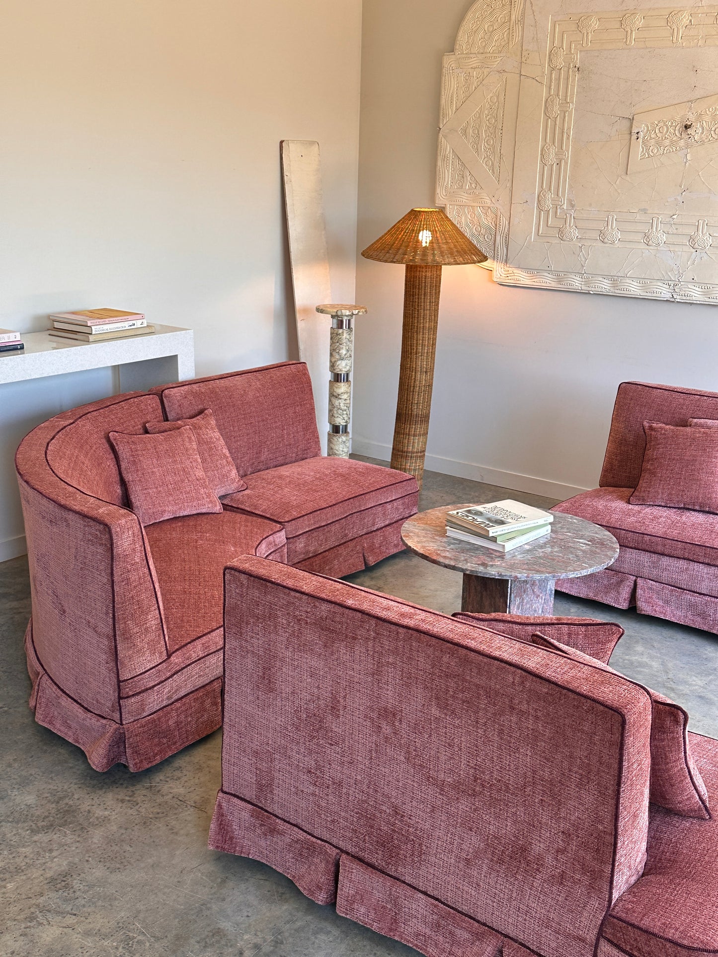 Incredible Curved Vintage Sofa - Dusty Pink Velvet,  Fully Restored, 60's