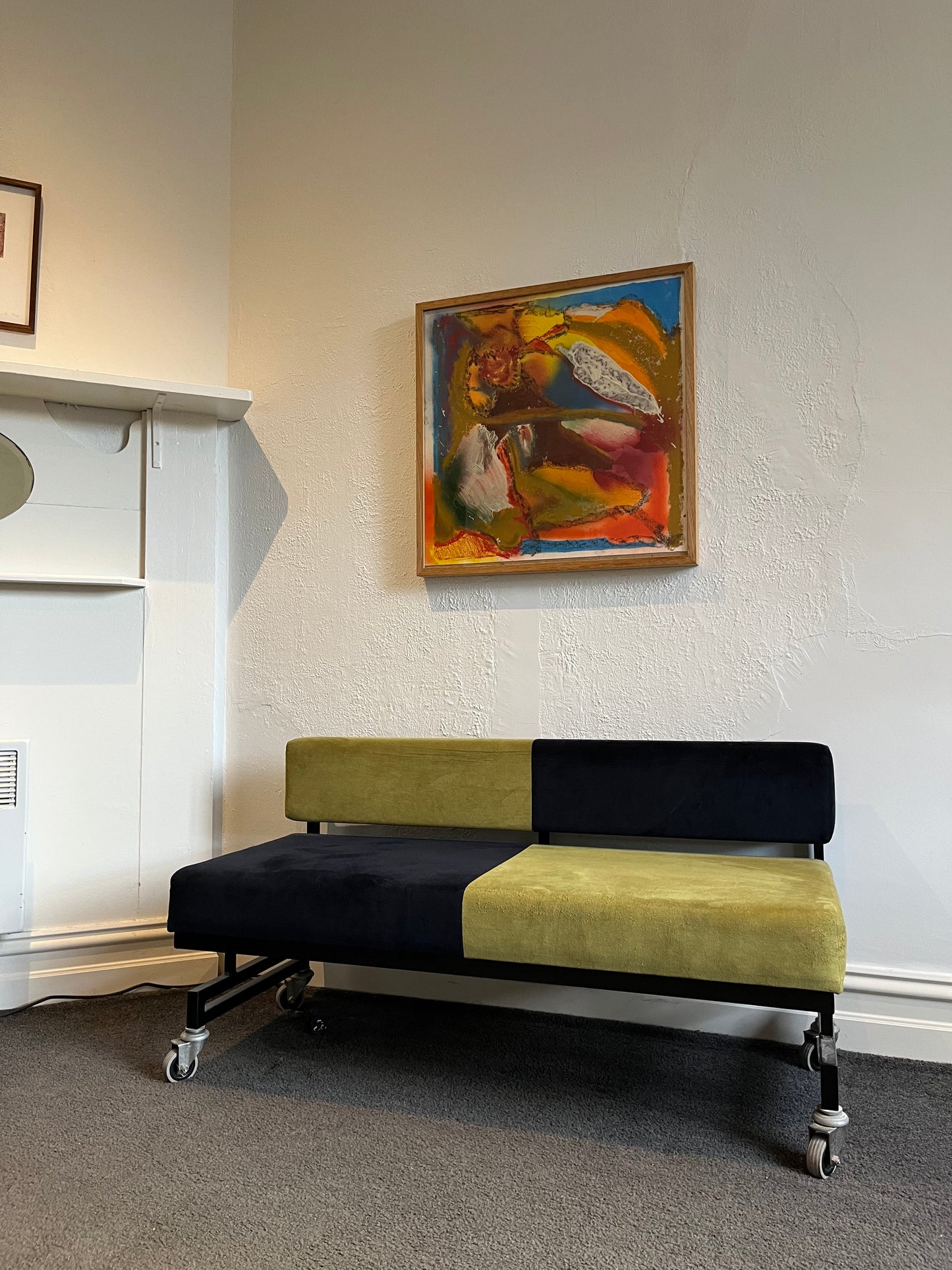 Vintage Color Block Velvet Sofa Bed / Daybed