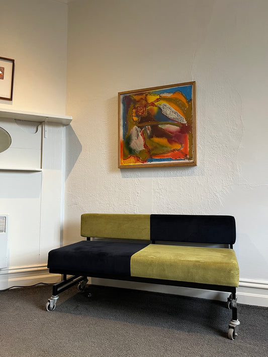 Vintage Color Block Velvet Sofa Bed / Daybed