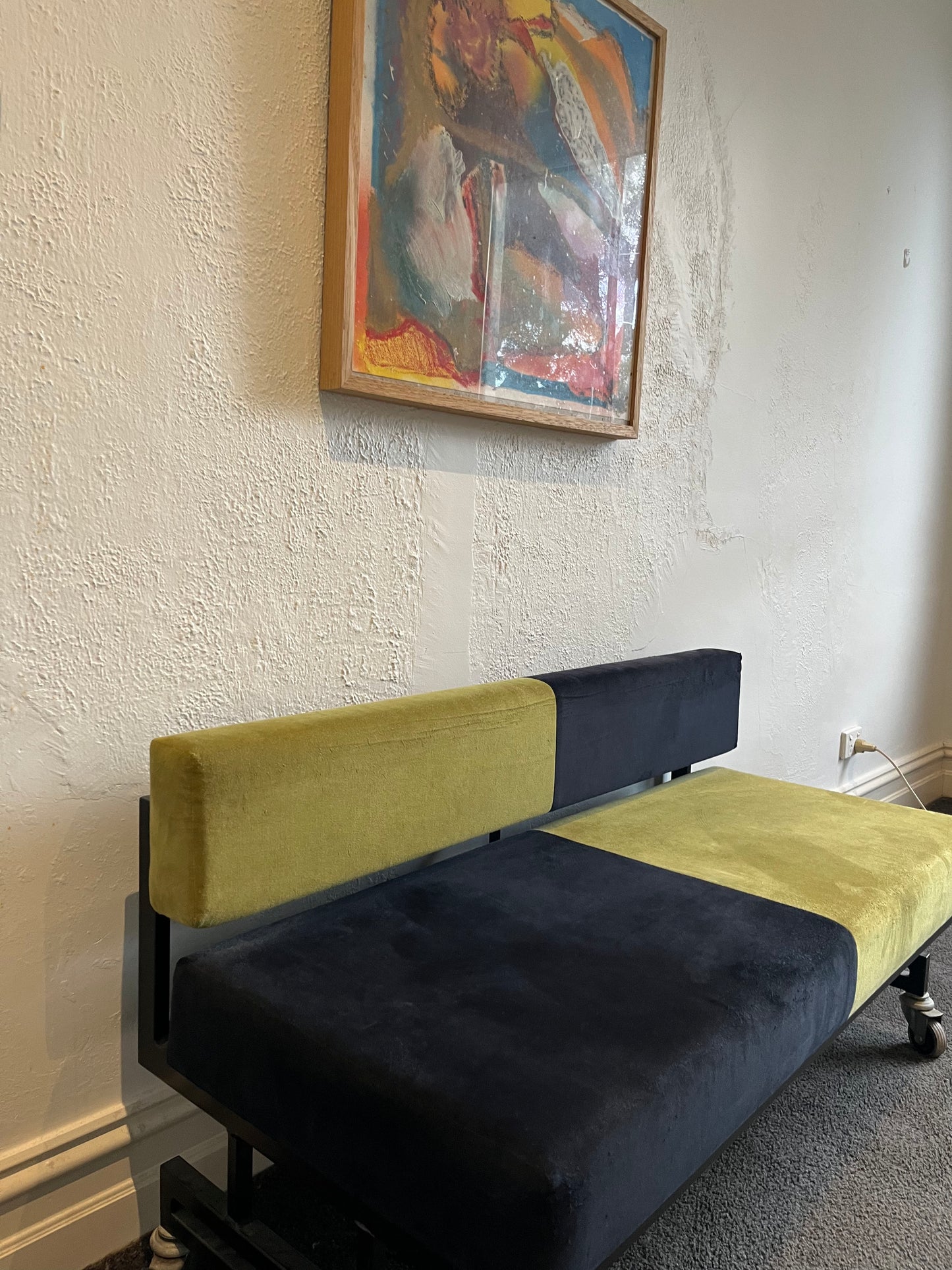 Vintage Color Block Velvet Sofa Bed / Daybed