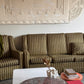 Vintage Green Velvet Stripe Sofa + Armchairs - Box Pleat Skirt