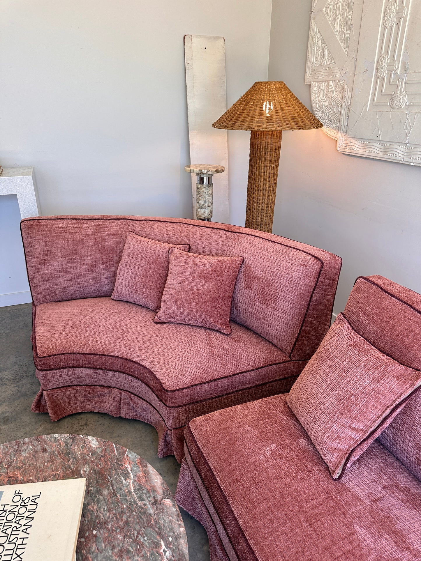 Incredible Curved Vintage Sofa - Dusty Pink Velvet,  Fully Restored, 60's