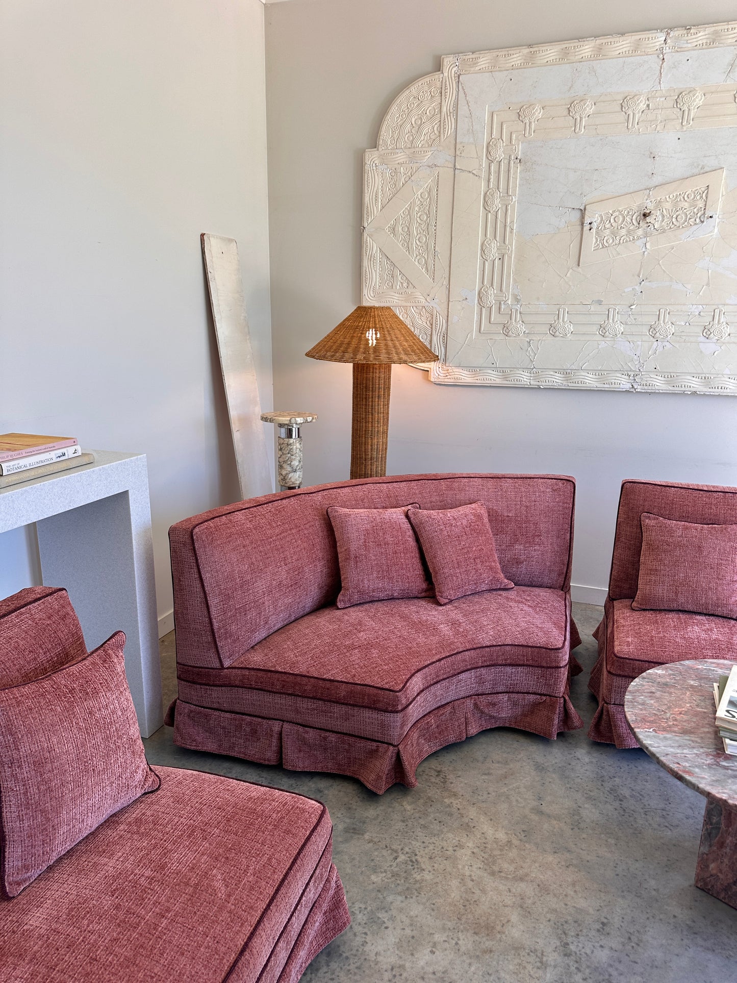 Incredible Curved Vintage Sofa - Dusty Pink Velvet,  Fully Restored, 60's