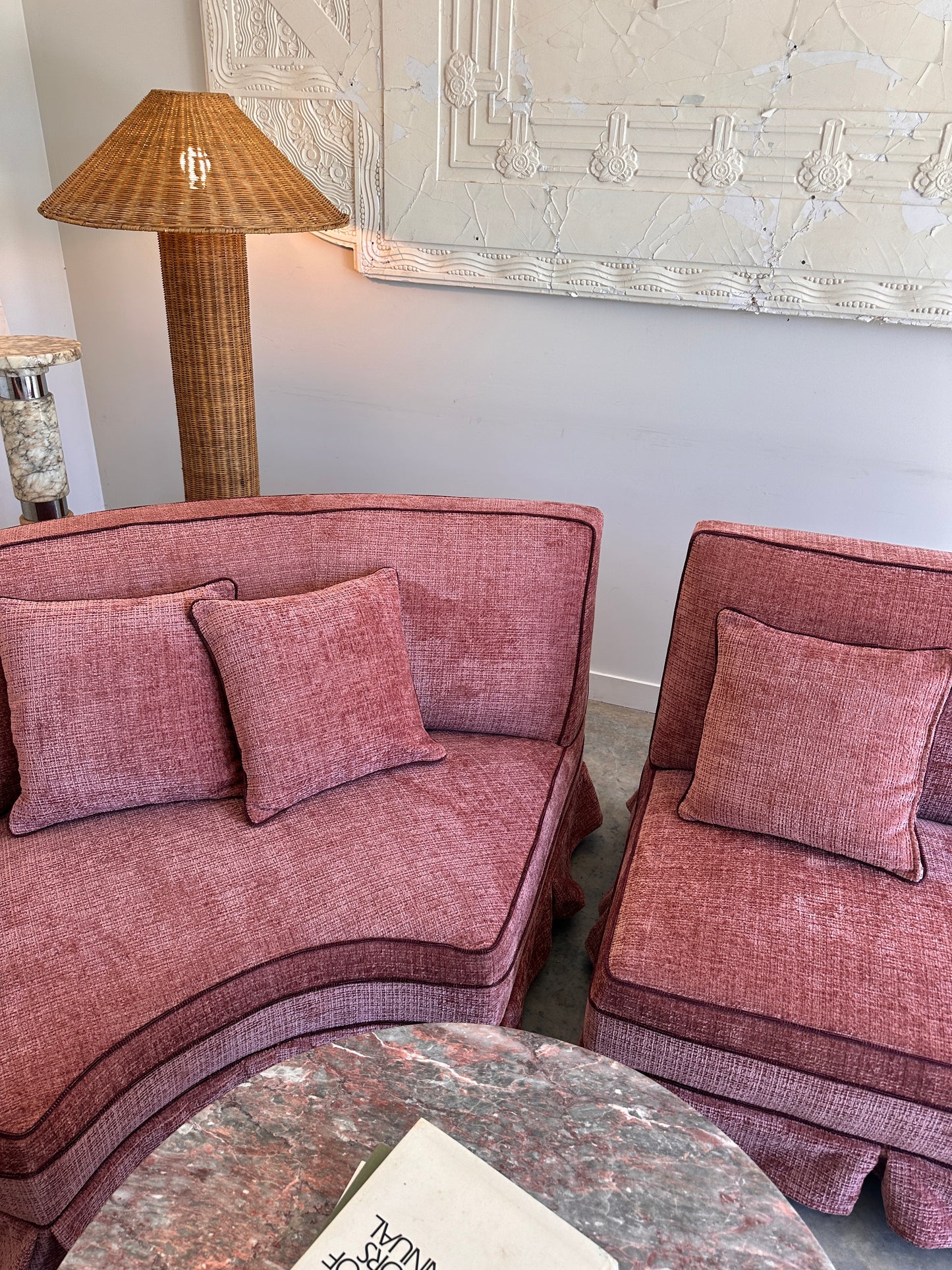 Incredible Curved Vintage Sofa - Dusty Pink Velvet,  Fully Restored, 60's