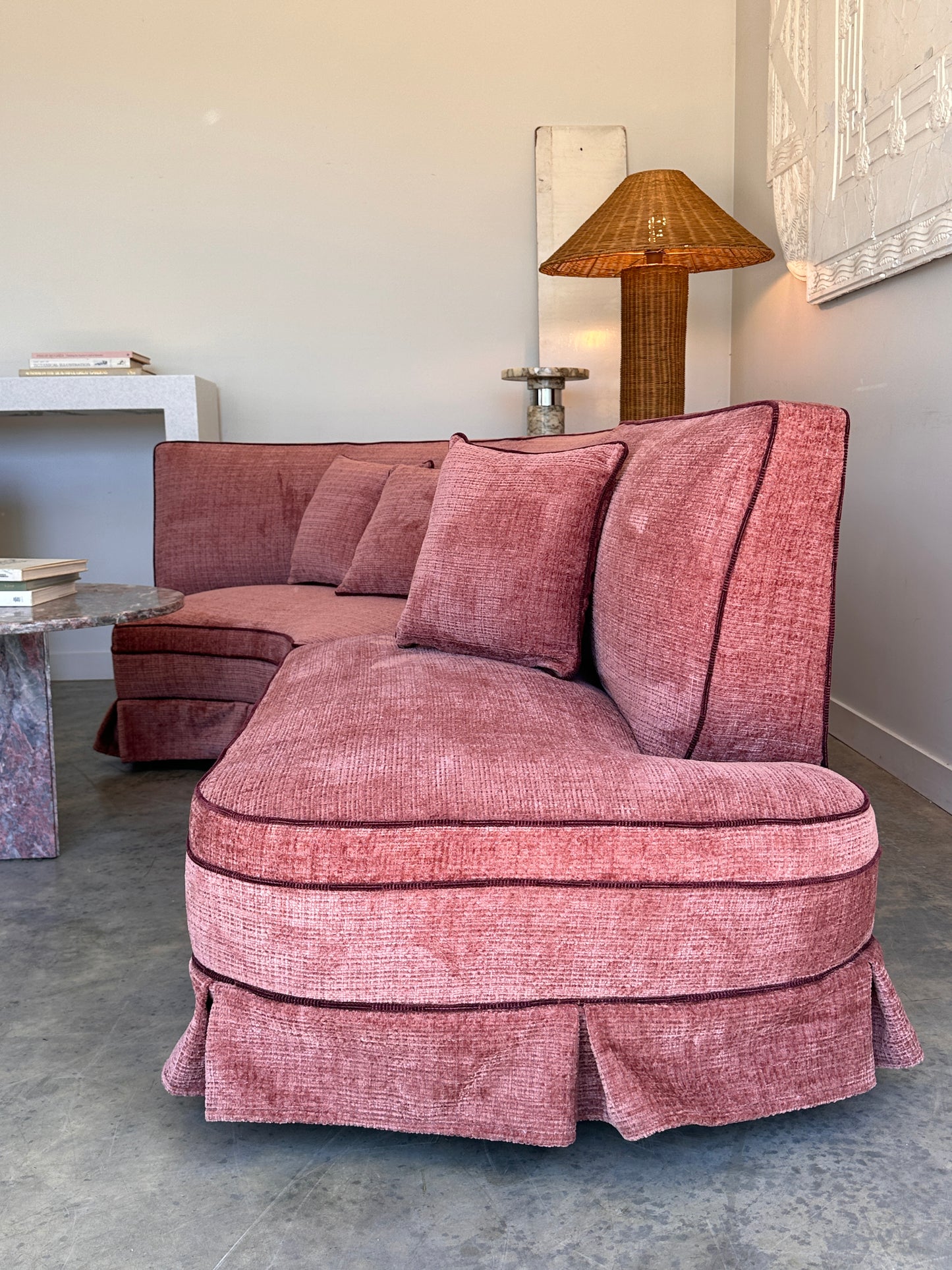 Incredible Curved Vintage Sofa - Dusty Pink Velvet,  Fully Restored, 60's