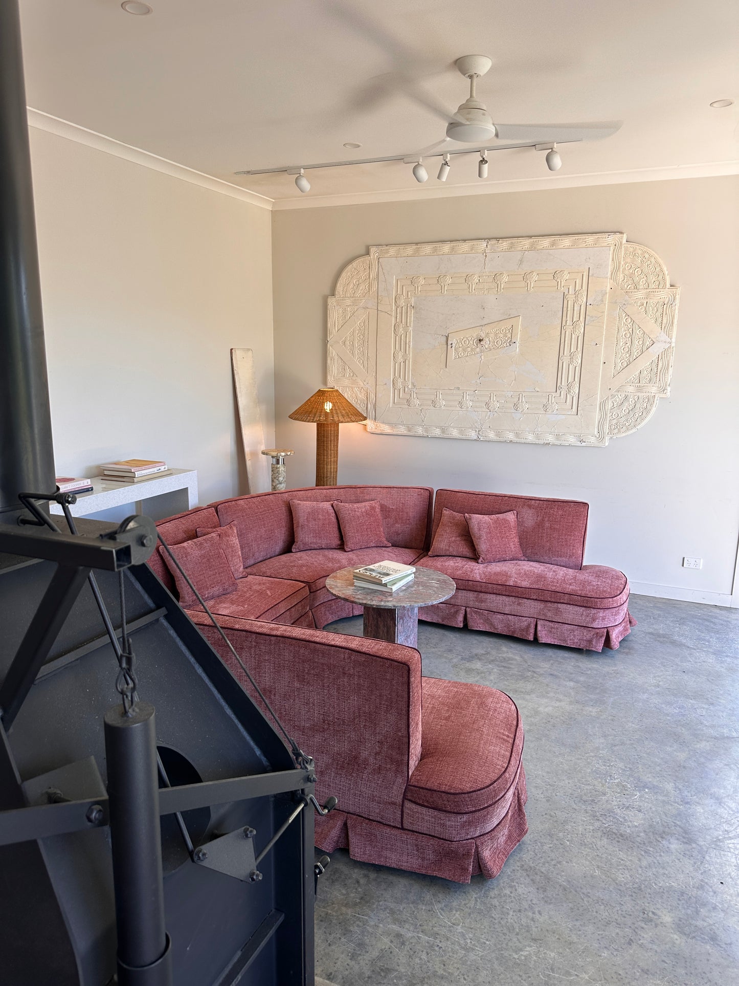 Incredible Curved Vintage Sofa - Dusty Pink Velvet,  Fully Restored, 60's