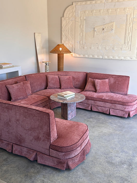 Incredible Curved Vintage Sofa - Dusty Pink Velvet,  Fully Restored, 60's