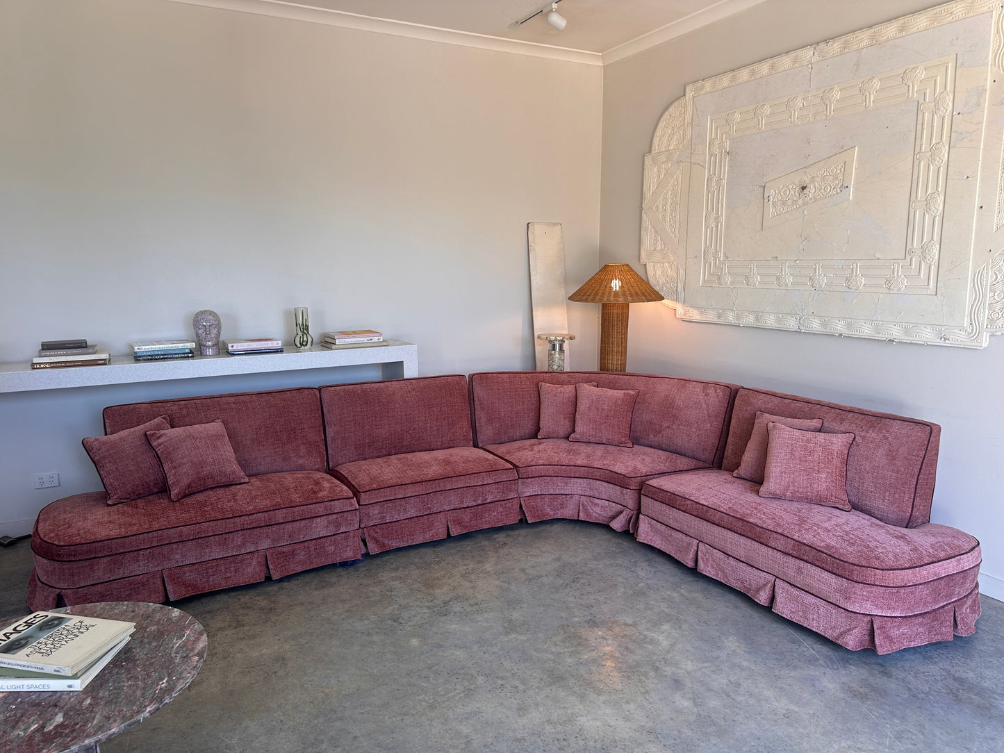 Incredible Curved Vintage Sofa - Dusty Pink Velvet,  Fully Restored, 60's