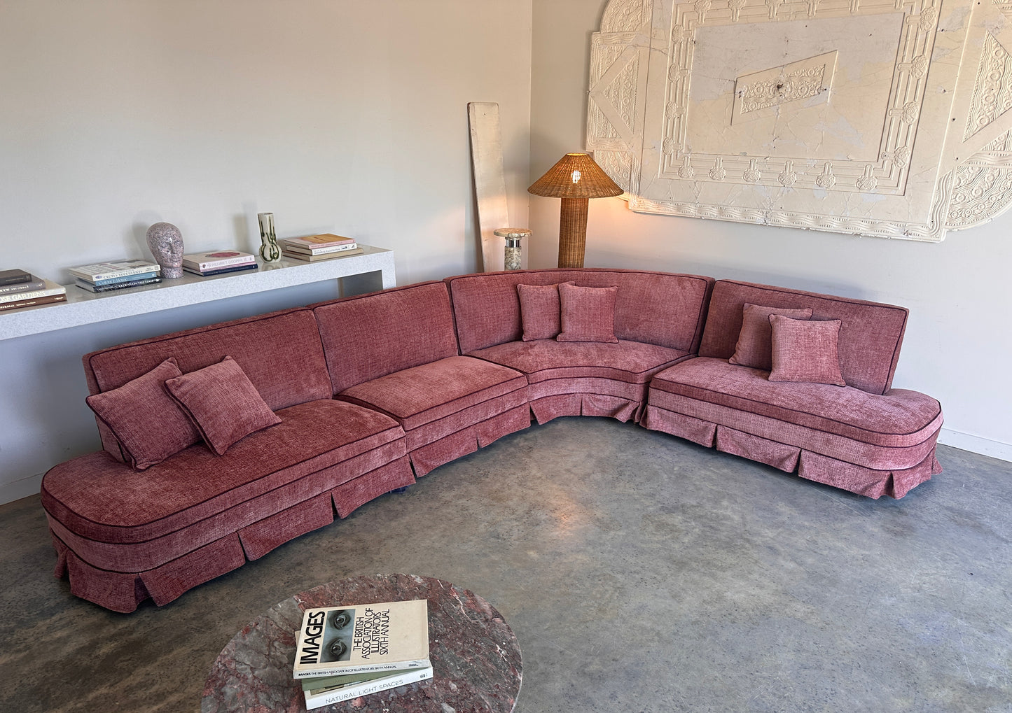Incredible Curved Vintage Sofa - Dusty Pink Velvet,  Fully Restored, 60's