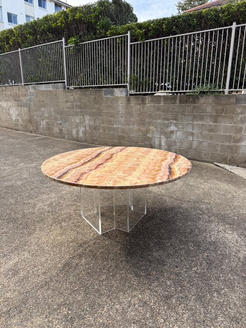 Vintage Onyx & Lucite Round Dining Table