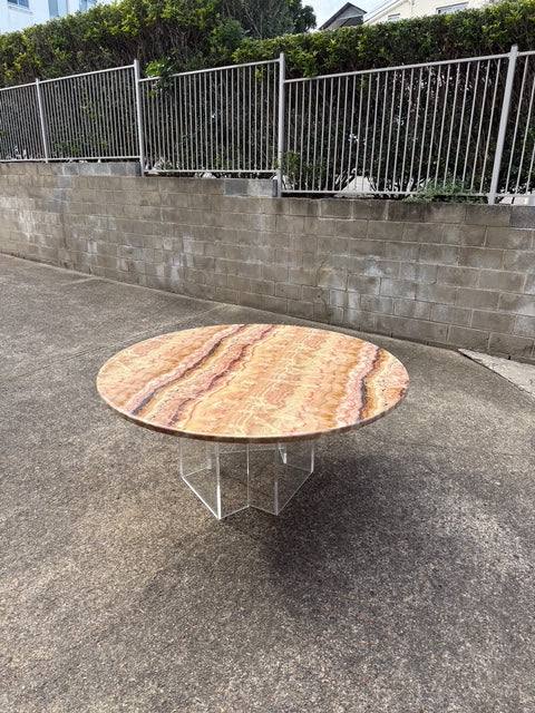 Vintage Onyx & Lucite Round Dining Table