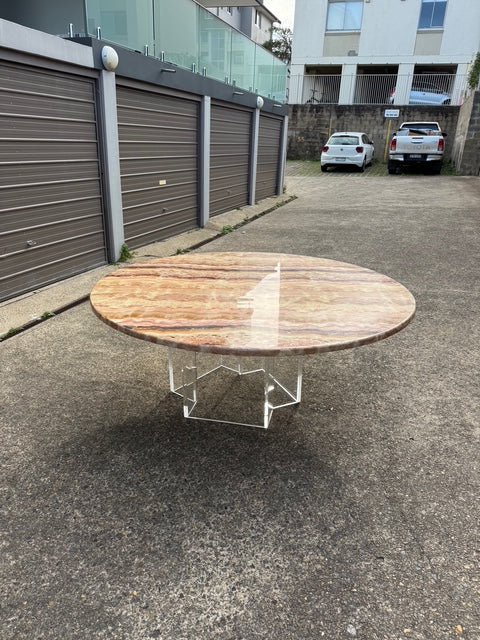 Vintage Onyx & Lucite Round Dining Table