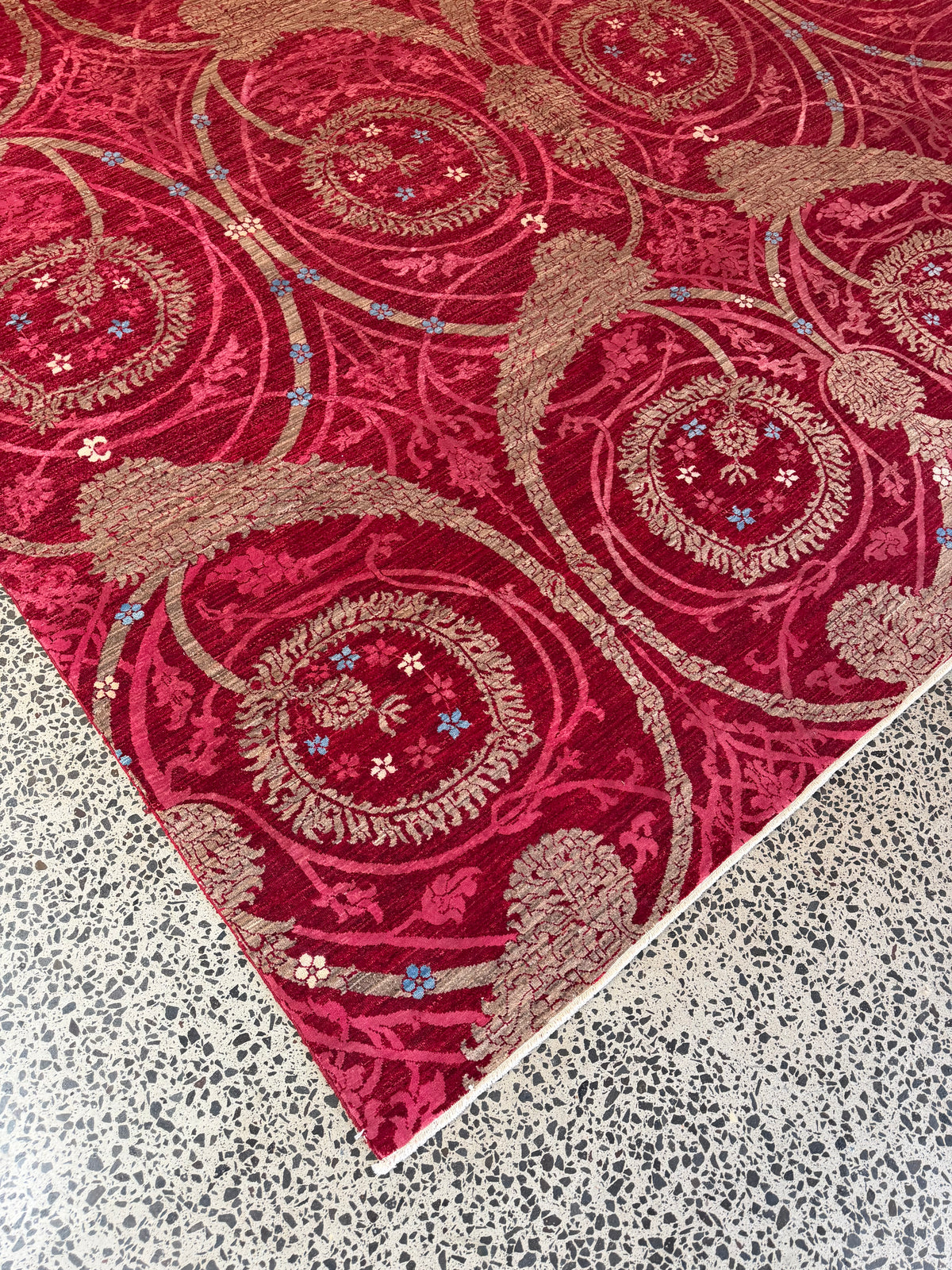 Persian Wool & Silk Rug in Crimson Red
