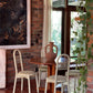 Lacquered Timber Ladderback Chairs with Stripe Upholstery