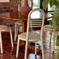 Lacquered Timber Ladderback Chairs with Stripe Upholstery