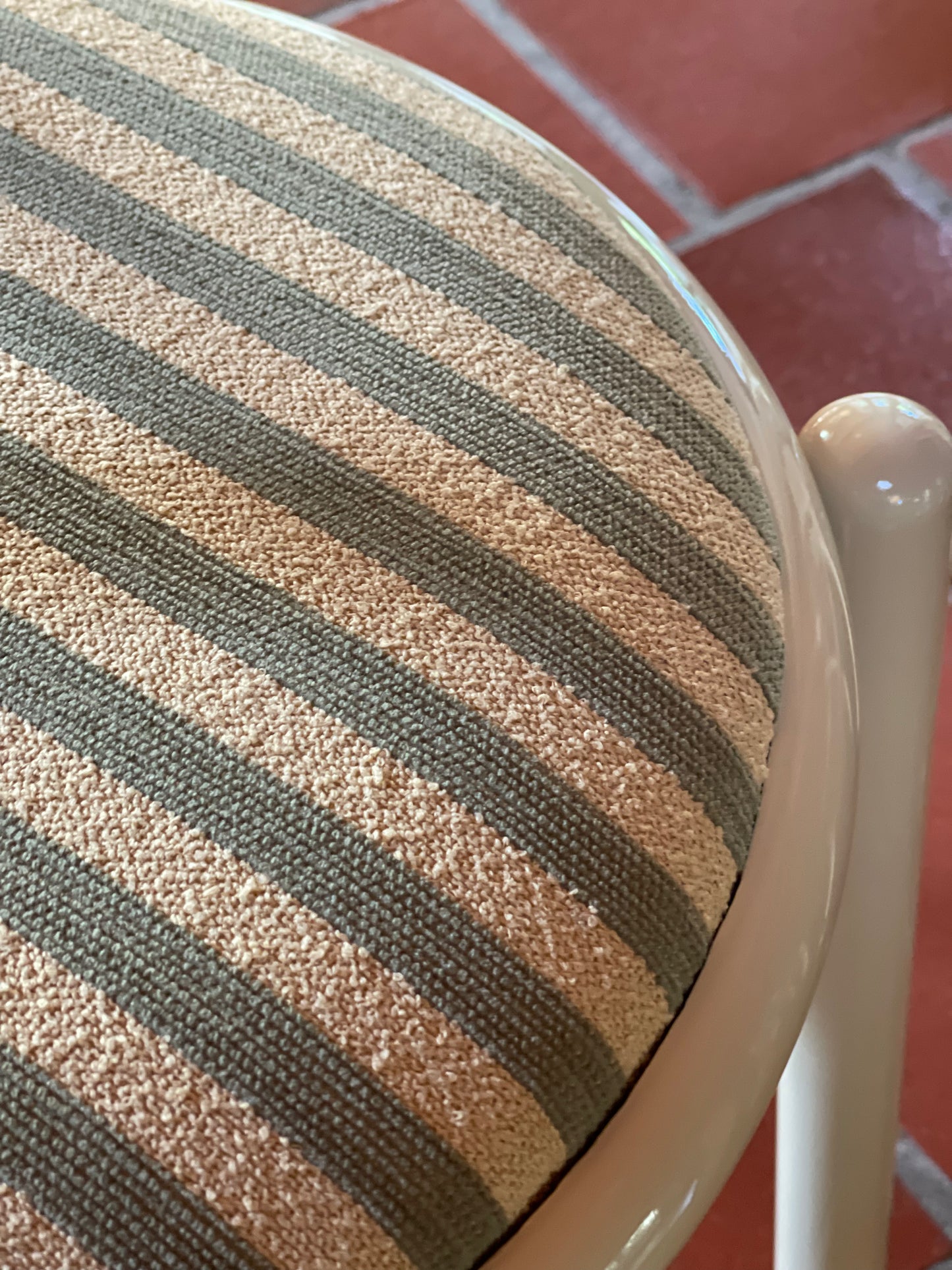 Lacquered Timber Ladderback Chairs with Stripe Upholstery