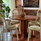 Lacquered Timber Ladderback Chairs with Stripe Upholstery