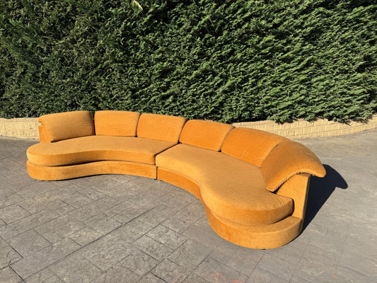 Curved Caramel Velvet Sofa