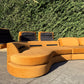 Curved Caramel Velvet Sofa