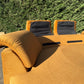 Curved Caramel Velvet Sofa