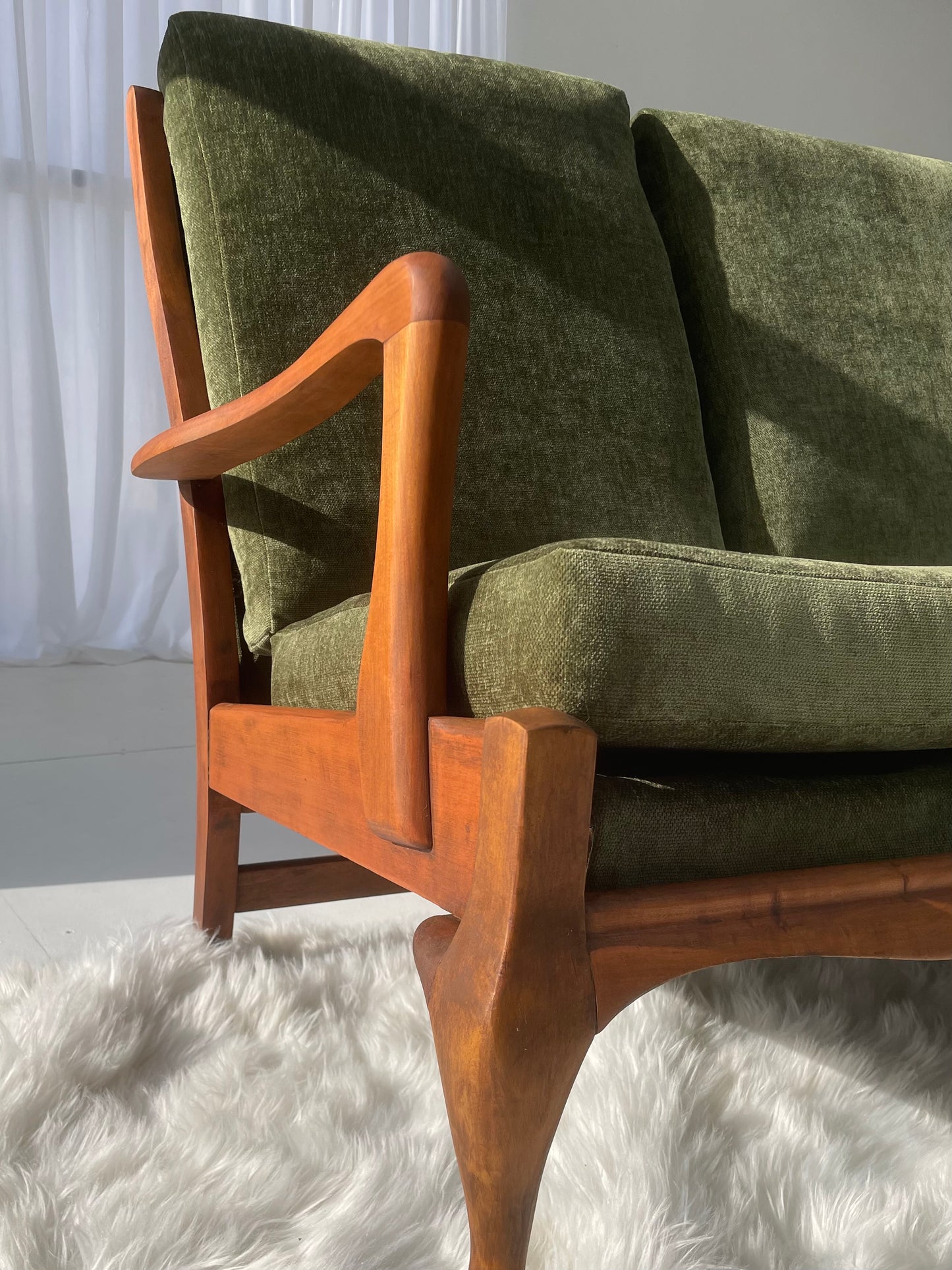 Restored Vintage Green Three-Seater Sofa & Armchairs