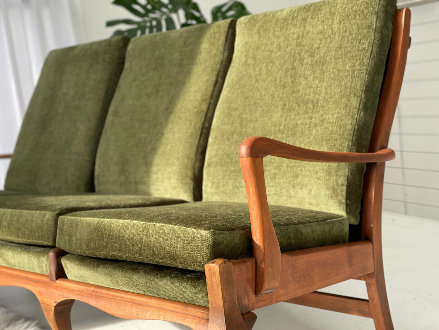 Restored Vintage Green Three-Seater Sofa & Armchairs