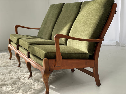 Restored Vintage Green Three-Seater Sofa & Armchairs