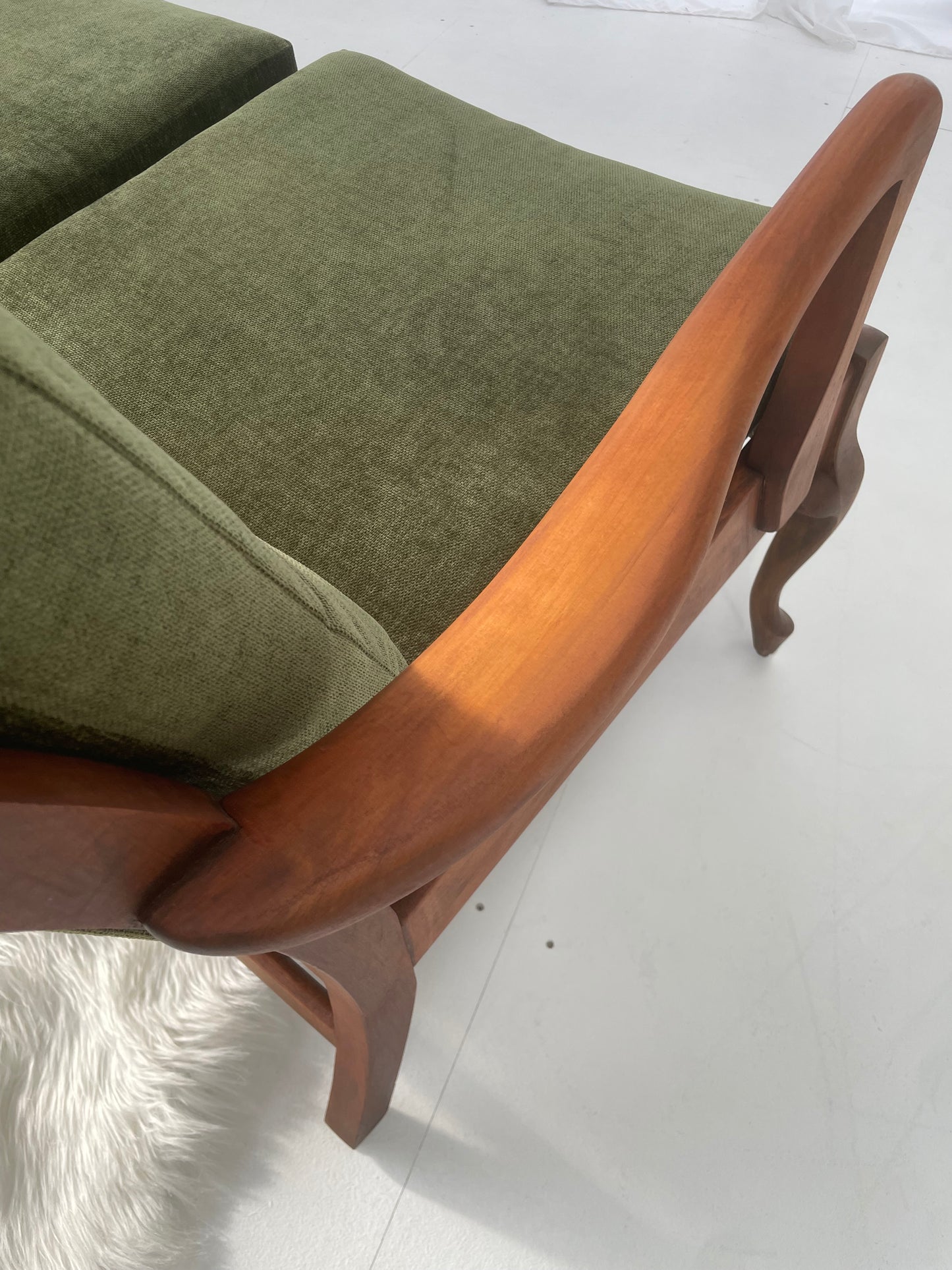Restored Vintage Green Three-Seater Sofa & Armchairs