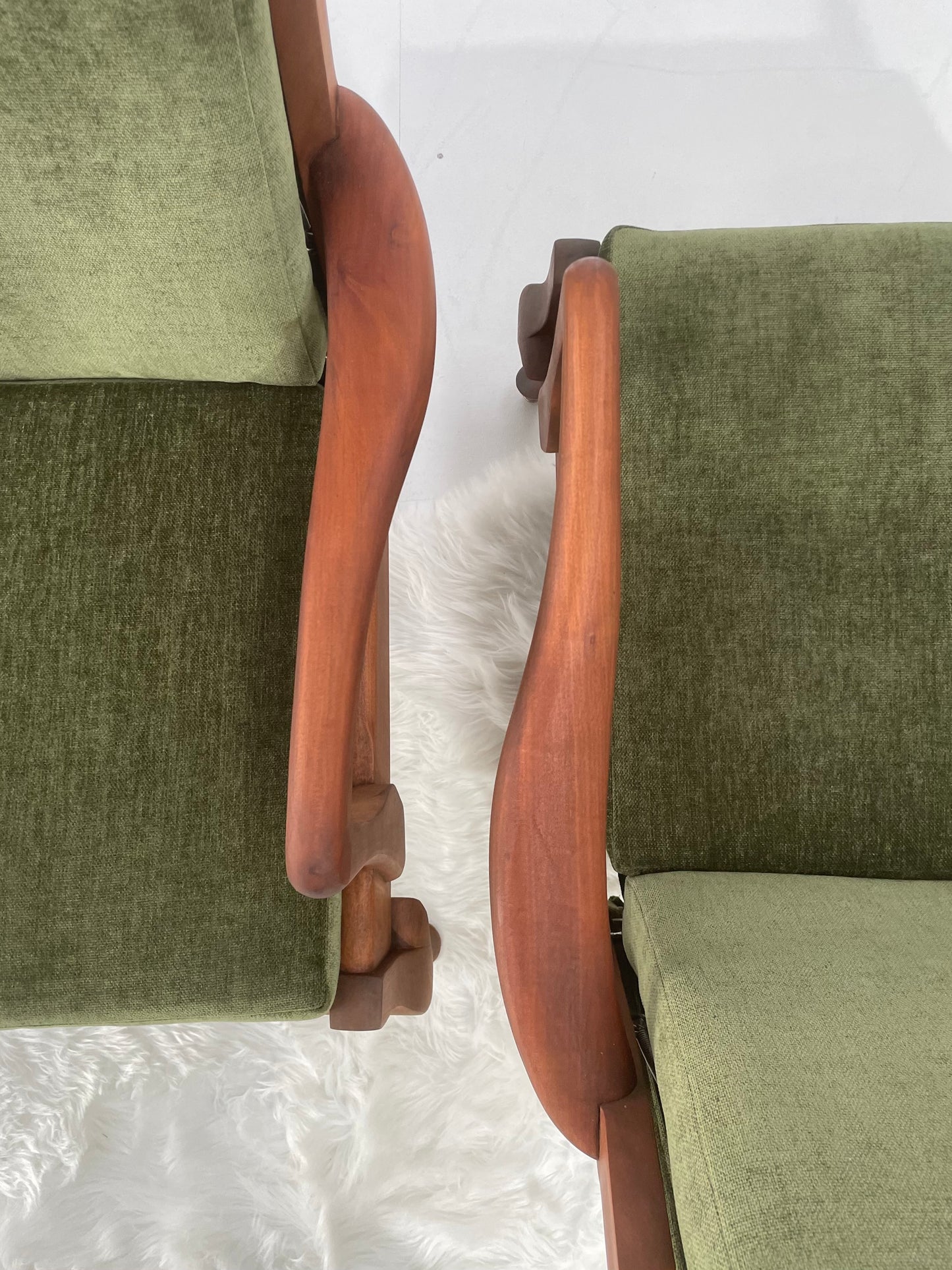 Restored Vintage Green Three-Seater Sofa & Armchairs