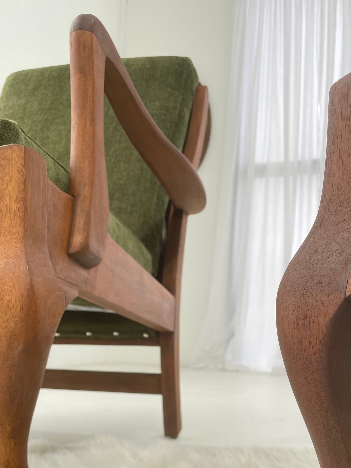 Restored Vintage Green Three-Seater Sofa & Armchairs