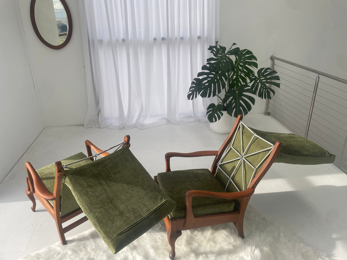 Restored Vintage Green Three-Seater Sofa & Armchairs