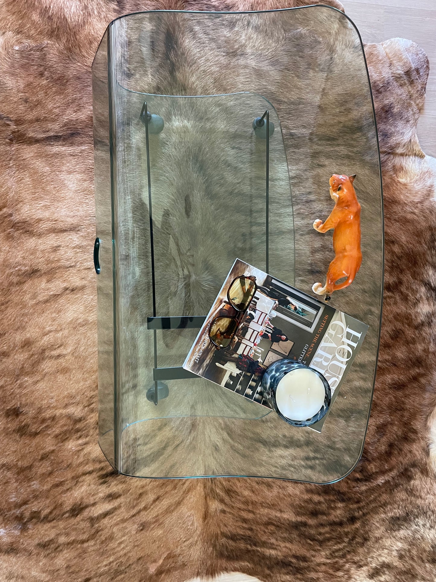 Fiam Italia Curved Glass Coffee Table with Magazine Rack