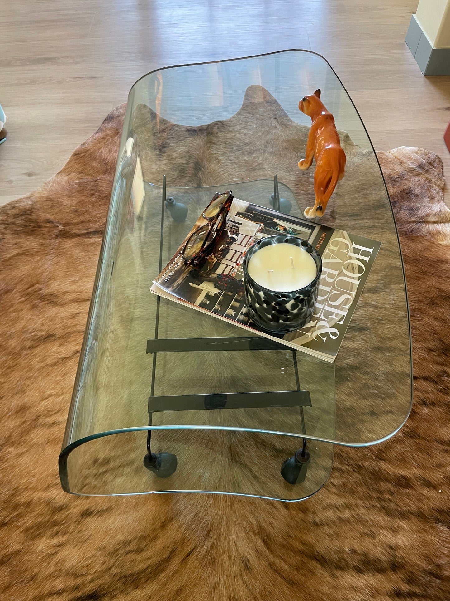 Fiam Italia Curved Glass Coffee Table with Magazine Rack