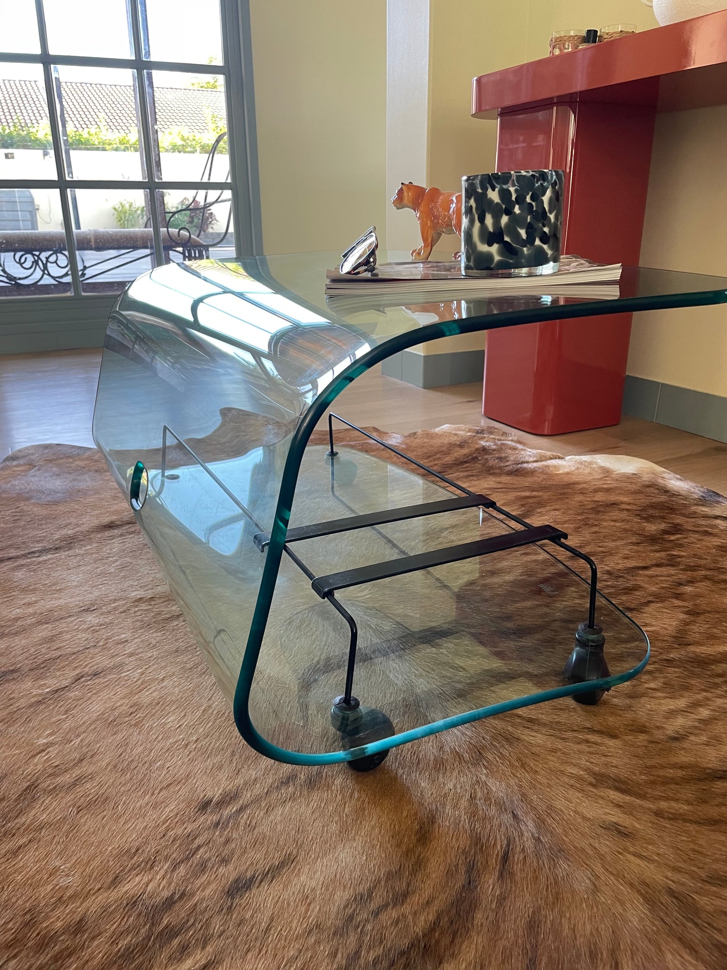 Fiam Italia Curved Glass Coffee Table with Magazine Rack