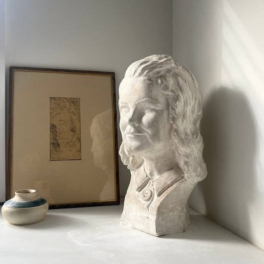 Mid Century Swedish Plaster Bust of a Girl