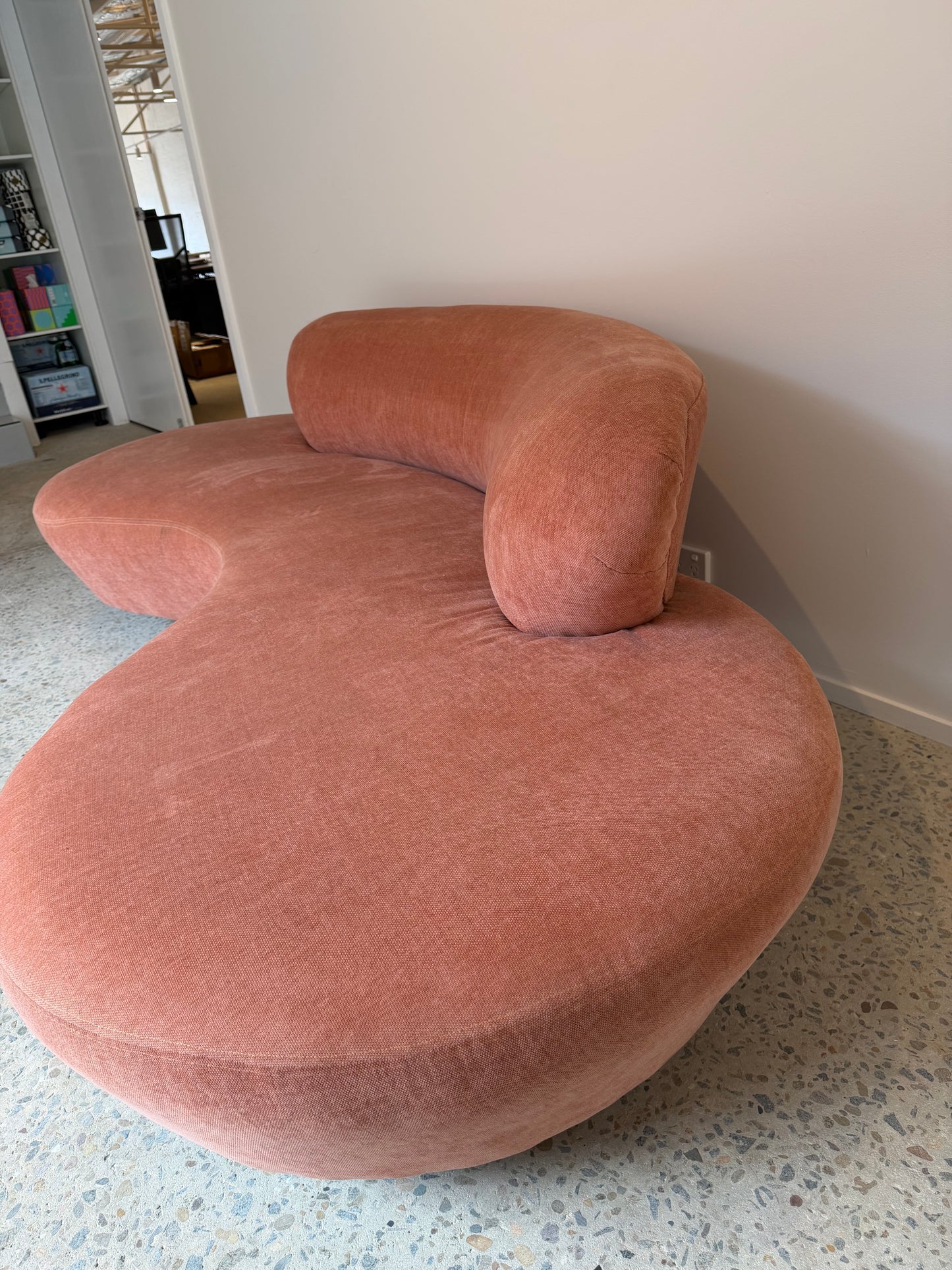Peachy Velvet Curved Sofa