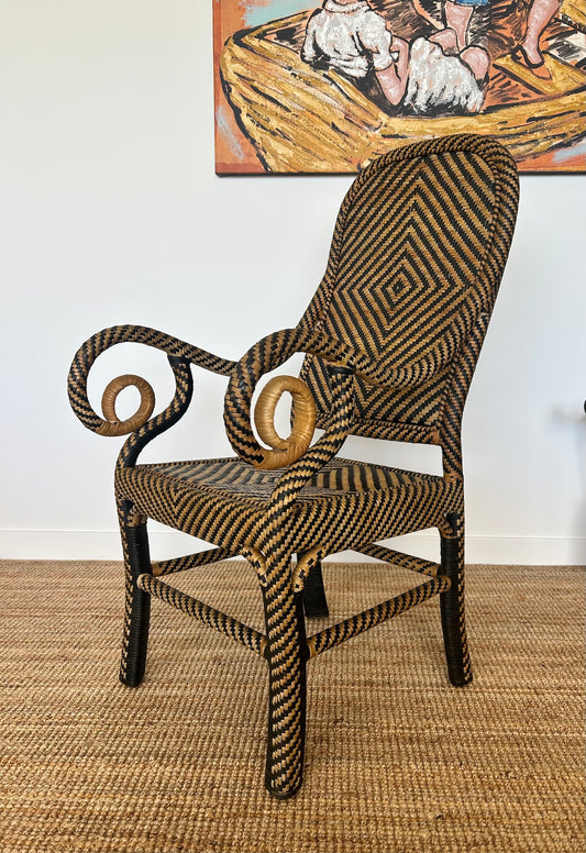 1960s Chevron Rattan Armchair
