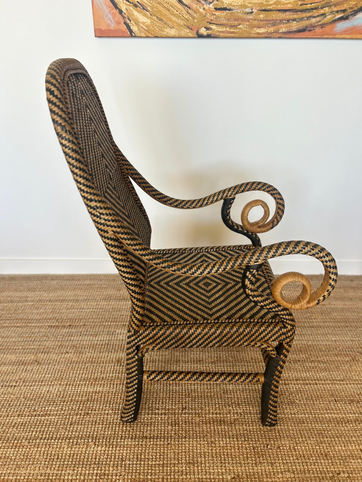 1960s Chevron Rattan Armchair