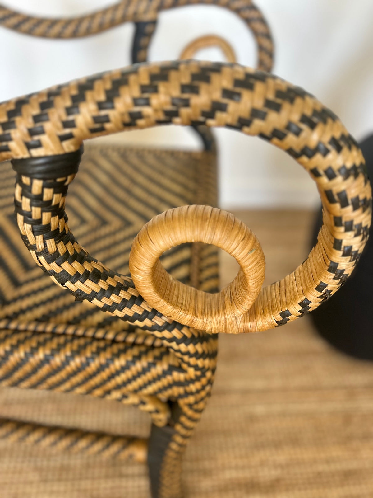 1960s Chevron Rattan Armchair
