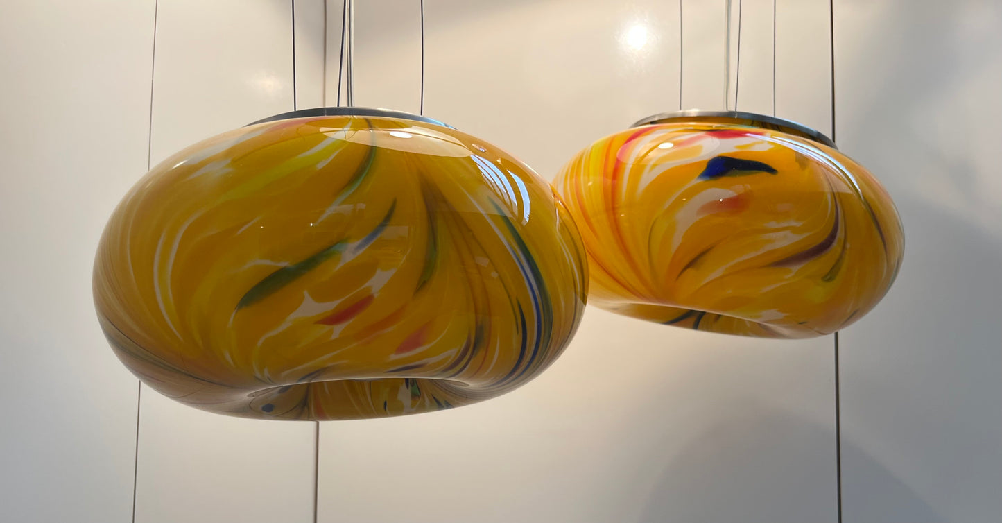Vintage Multi Orange Glass Orbit Pendant Light - Two Available