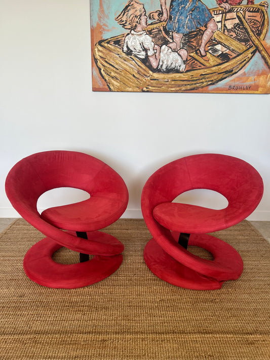 Pair of Iconic Postmodern Ribbon Chairs by Canadian furniture maker Jaymar, circa 1990.