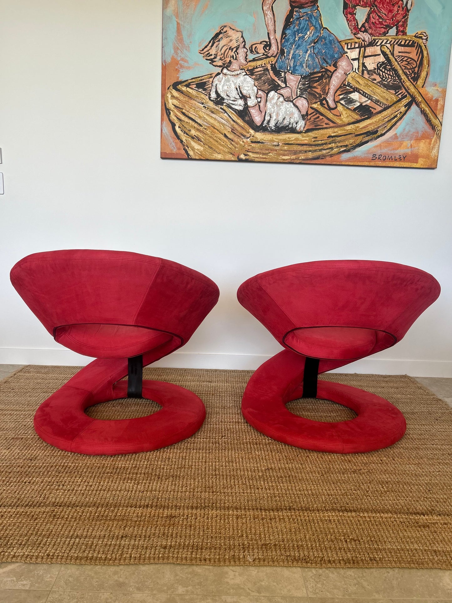 Pair of Iconic Postmodern Ribbon Chairs by Canadian furniture maker Jaymar, circa 1990.