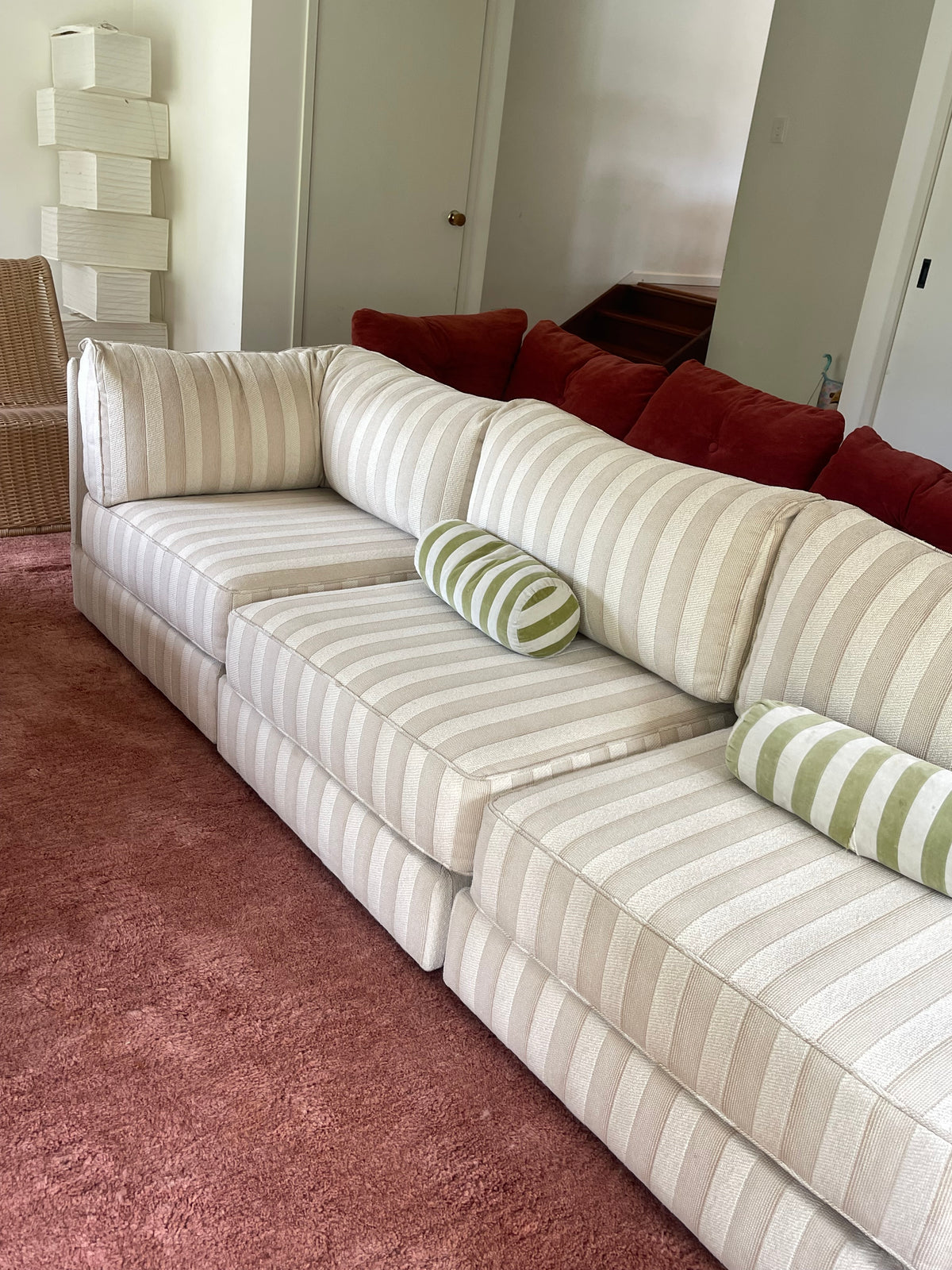 Cream Striped Modular Sofa