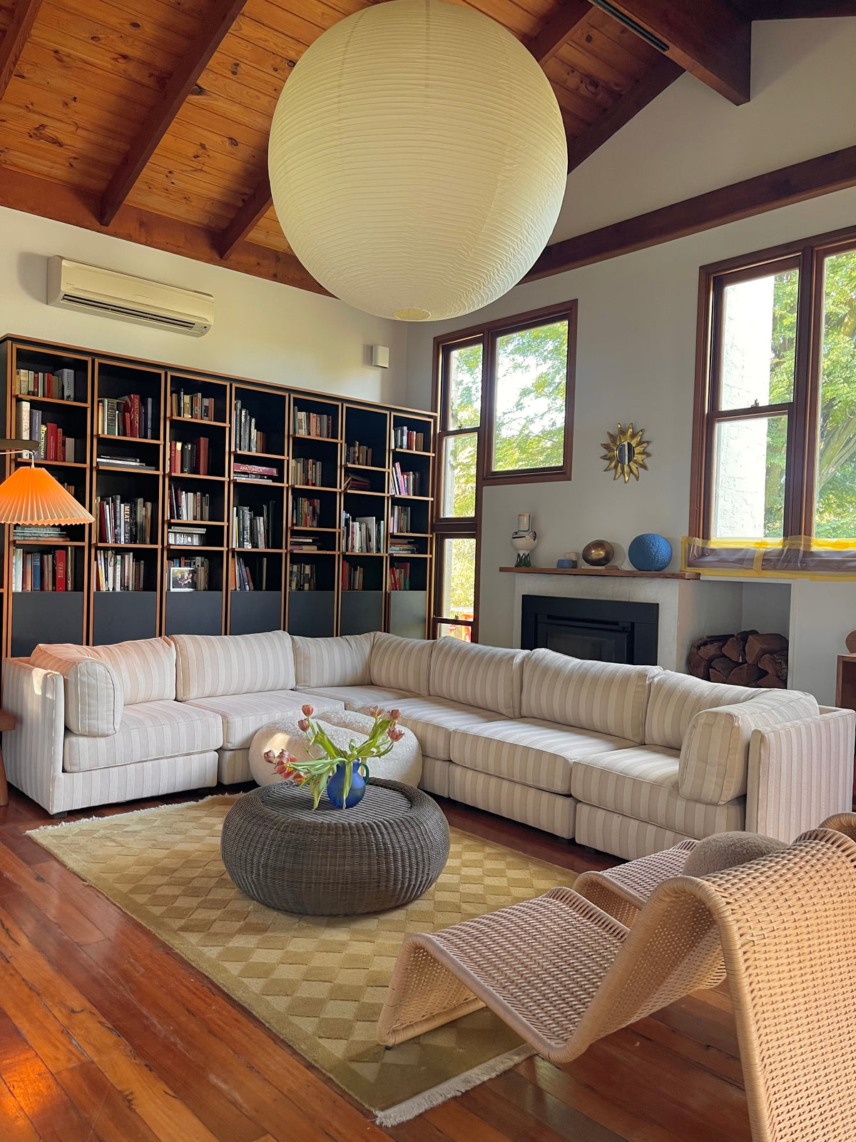 Cream Striped Modular Sofa
