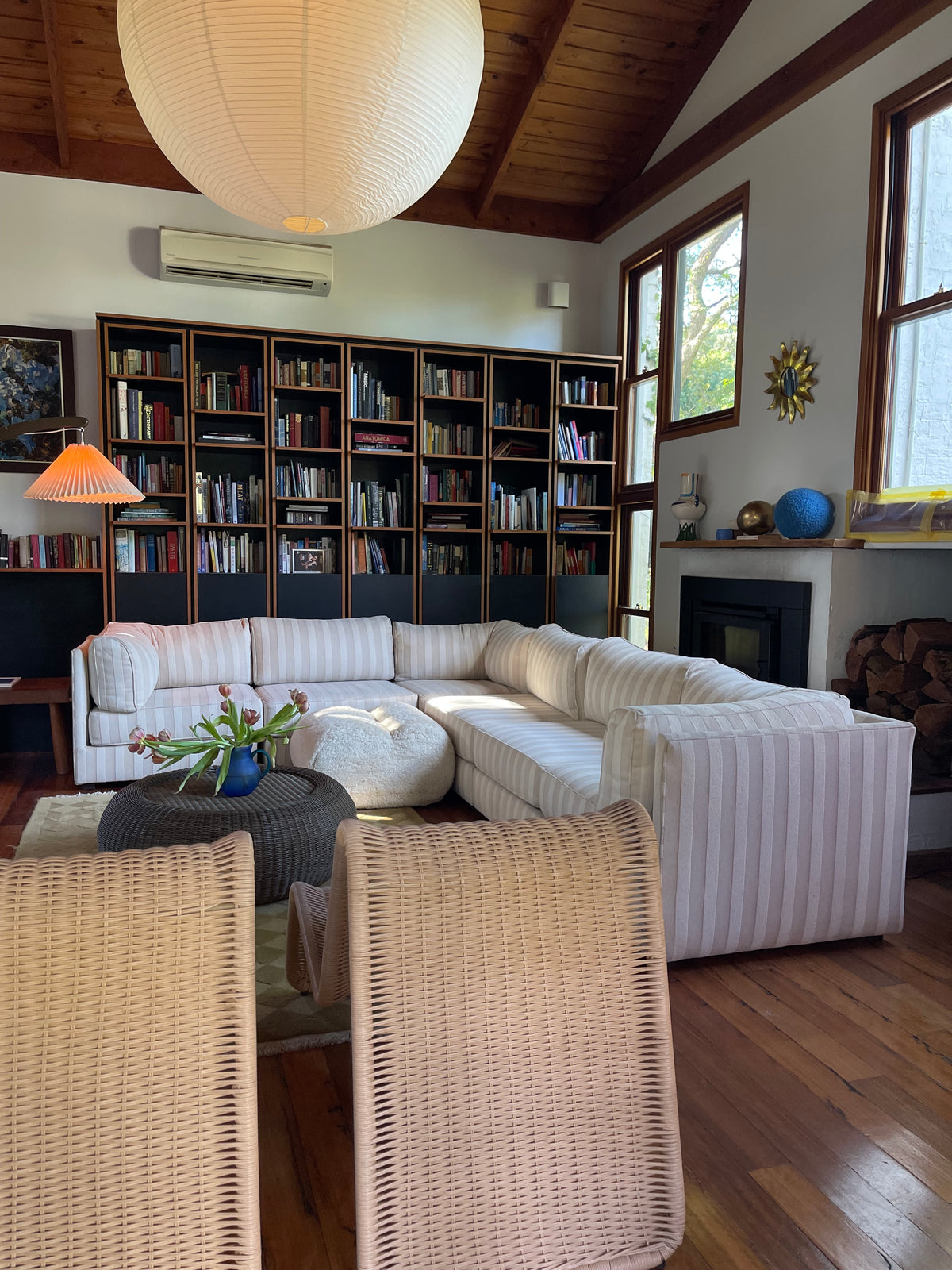 Cream Striped Modular Sofa