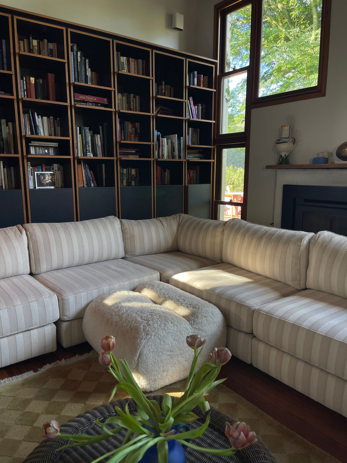 Cream Striped Modular Sofa
