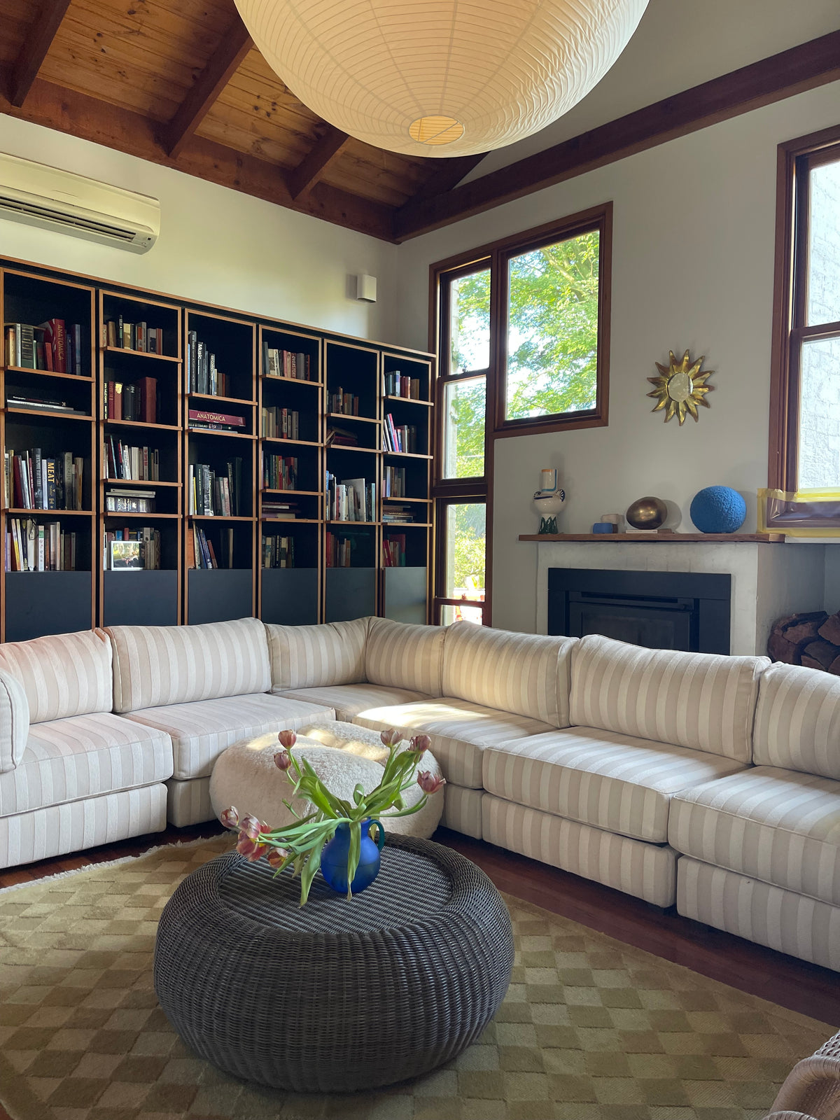 Cream Striped Modular Sofa