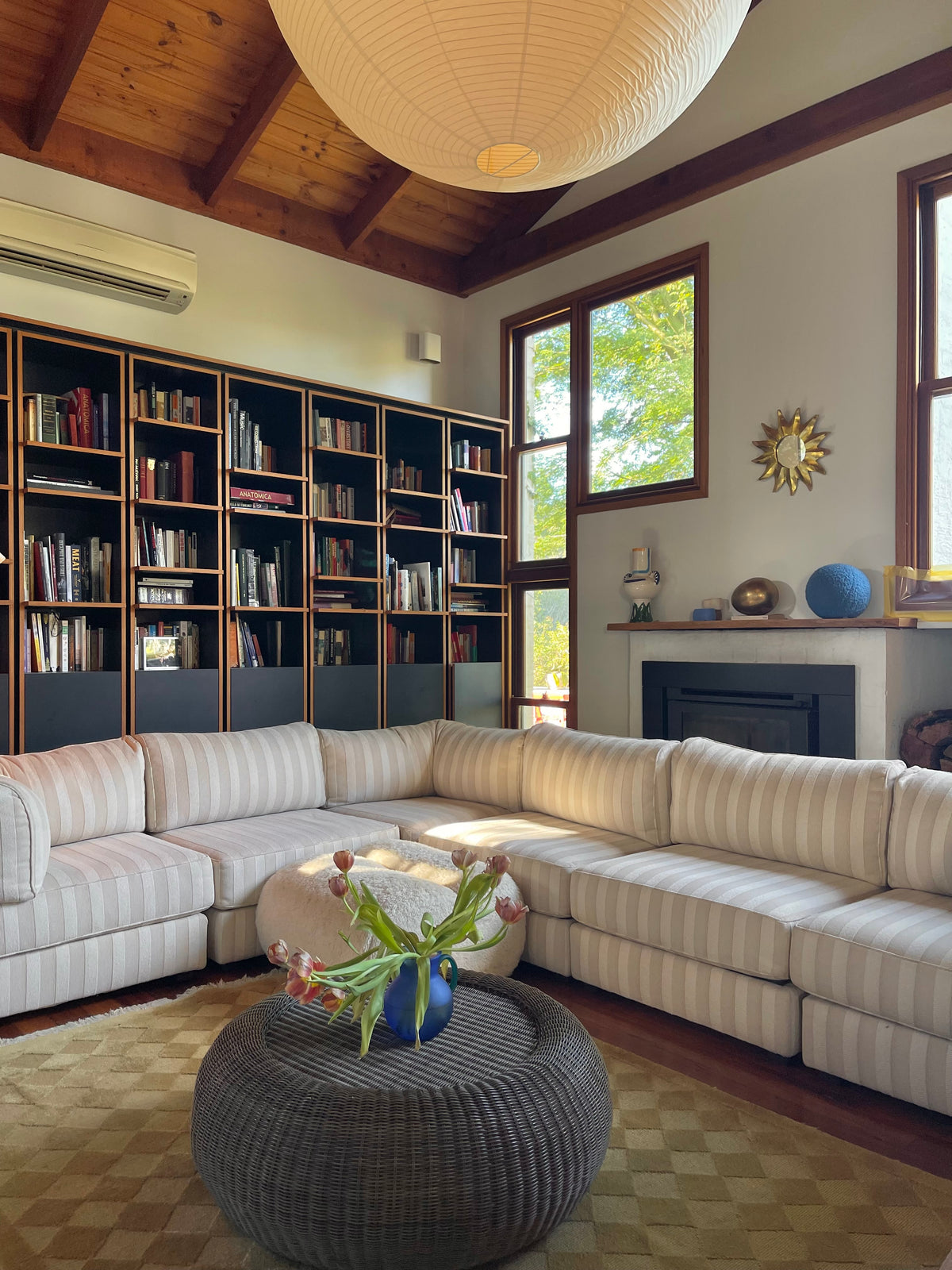 Cream Striped Modular Sofa