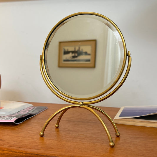 Mid Century Swedish Brass Table Mirror